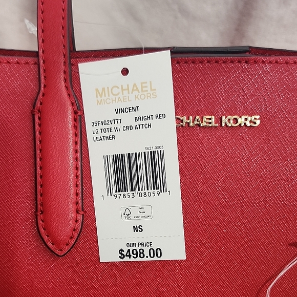 Michael Kors Red Leather Tote with Structured Design - Picture 2 of 6